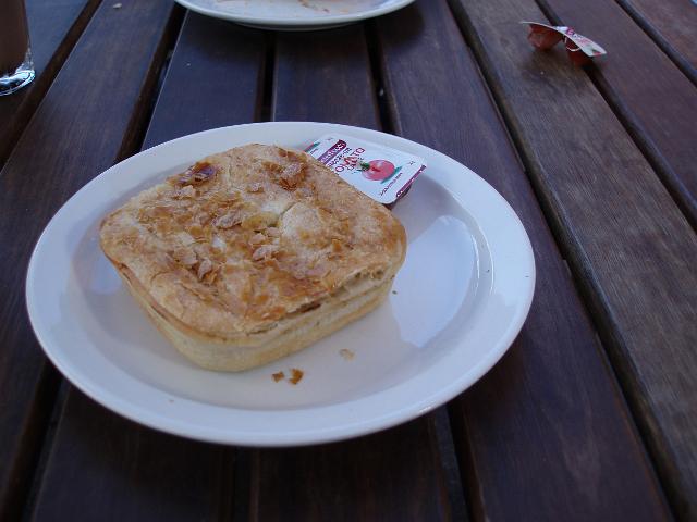 the national dish of australia, the meat pie with tomato sachet