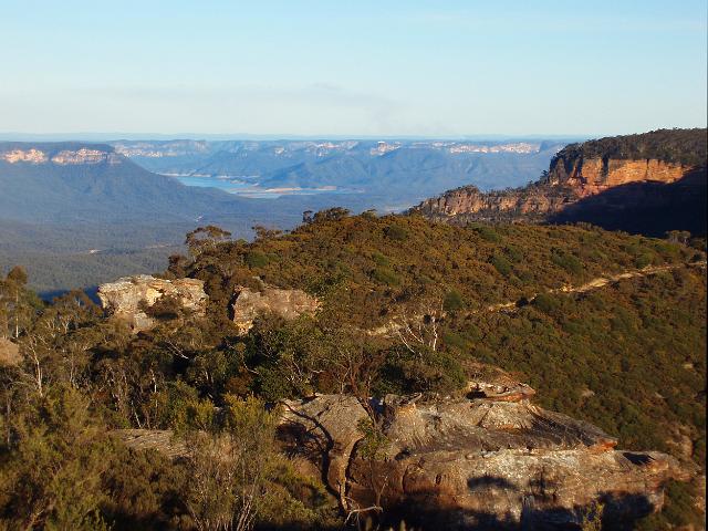 rugged landscape of sandstone and bush, the blue mountains national park, NSW, Australia