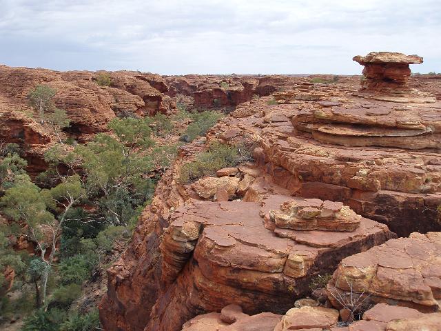 anvil shaped sandstone rock formations at kings canyon, overlooking the garden of eden