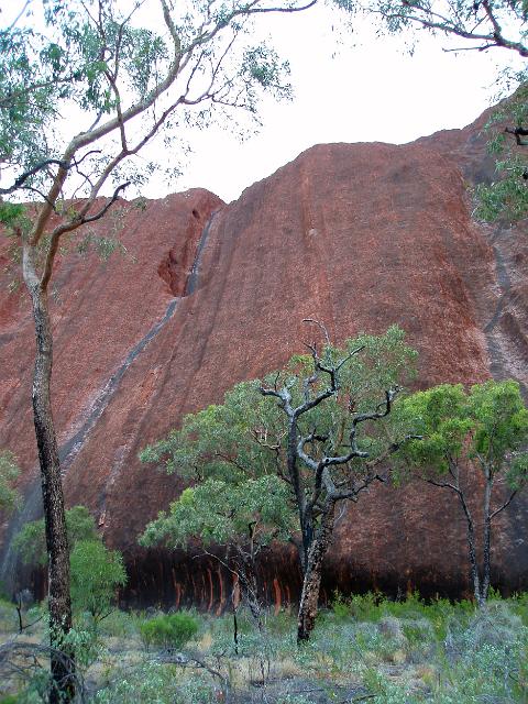 unusual eroded rock formation at the base of uluru caused by sand blown from the desert floor