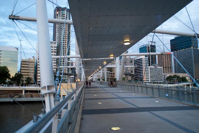 Kurilpa Bridge, Brisbane, a modern pedestrian and cycling bridge over the Brisbane River in Brisbane, Queensland, Australia