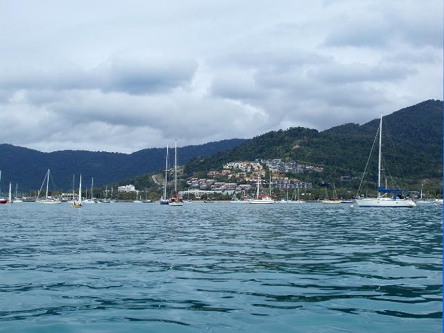 a view of airlie beach from the water, whitsunday coast, queensland