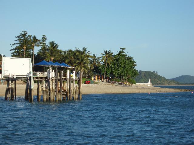 wooden jetty at daydream island, north queensland, australia