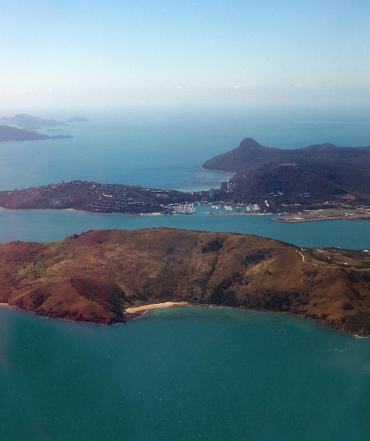 aerial veiw of dent island with hamilton island to the rear, whitsundays, queensland