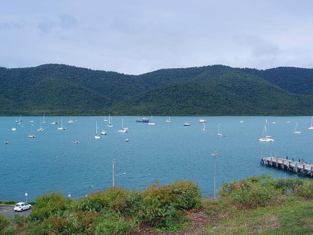 boats moored in the sheltered waters around shute harbour, whitsunday coast, queensland