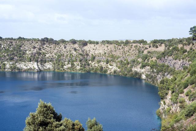 The Blue Lagoon, or Blue Lake, Mt Gambier, South Australia a colorful caldera lake in a volcanic crater and popular tourist attraction