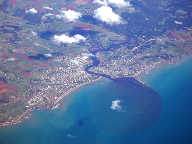 a aerial view of the mouth of the river laven and the town of ulverstone
