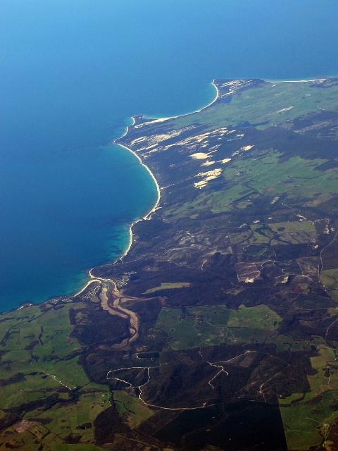 aerial view of the small tasmanian towns of weymouth and bellingham on the north coast