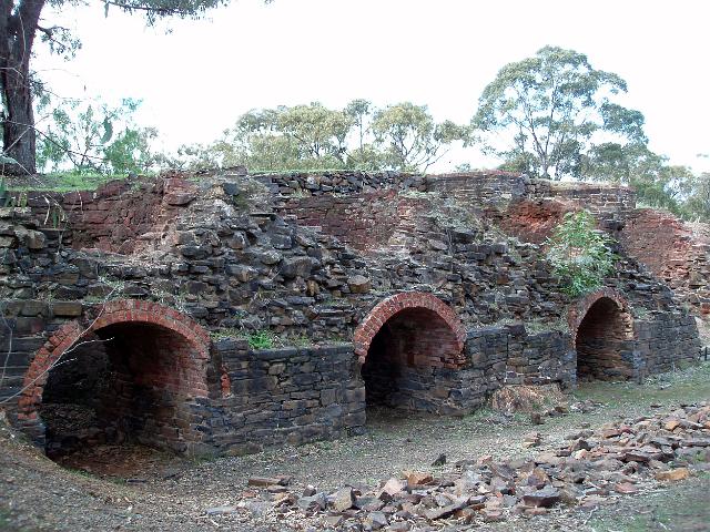 old brick lined quartz kilns in the maldon historic mining area, victroria