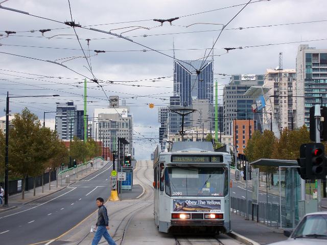 a tram in downtown melbourne