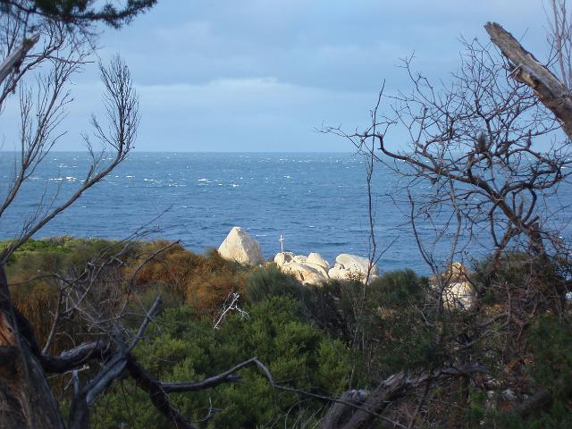 simple memorial cross at south point, wilsons promontory, victoria, australia