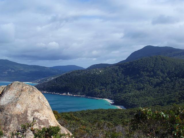 panoramic view from kersops peak, down towards waterloo bay, wilsons promontory
