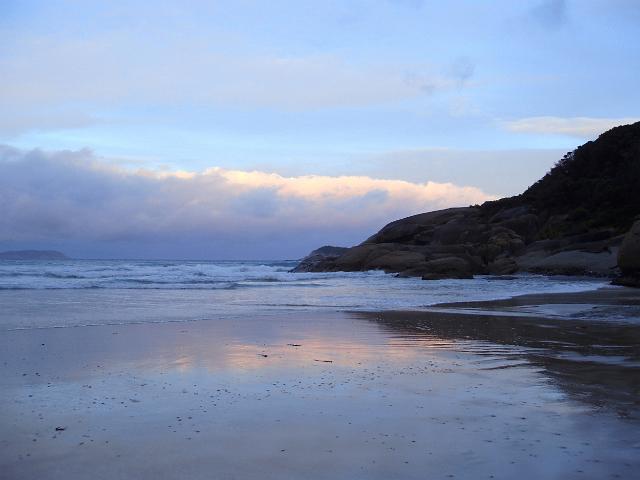 sunset reflections in wet sand over squeaky beach, wilsons promontory