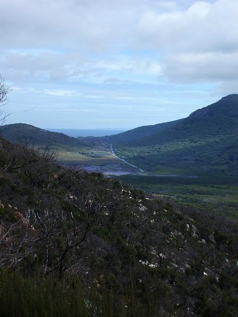 looking down towards tidal river from the telegraph saddle road, wilsons promontory national park
