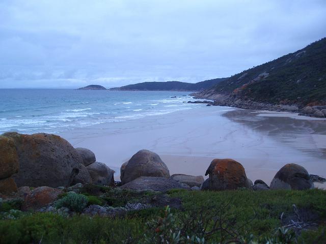 colourful rock boulders are a feature of squeaky beach and wilsons prom