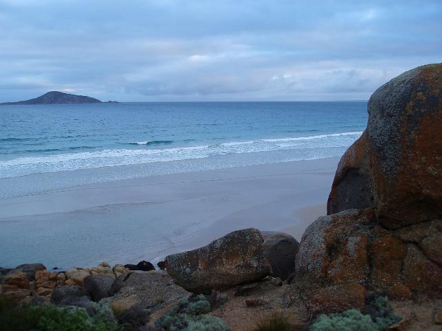 a view of sisky beach looking out towards norman island, wilsons prom