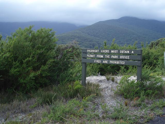 sign informing visitors of the need to obtain a permit for overnight walks at wilsons promontory