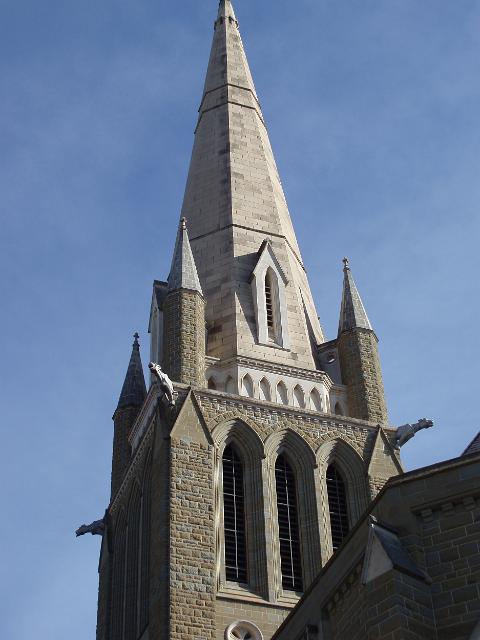 the spire and tower of the sacred heart catehdral in bendigo, victoria