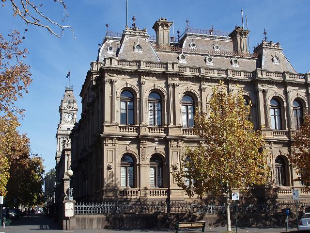 the grand facade of bendigo law courts, victoria