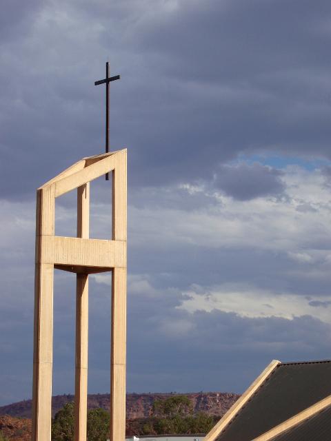 tower of the modern catholic church in alice springs, NT