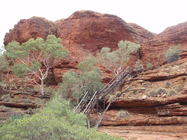 A flight of stairs to allow visitors to access the spectacular rock formations of kings canton, NT, Australia