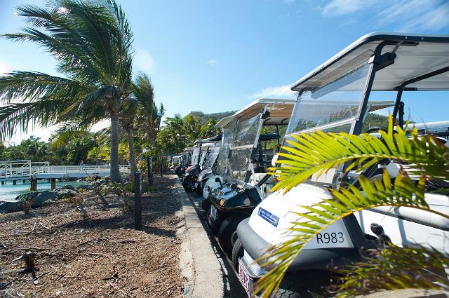 Golf carts or buggies on Hamilton Island, Australia which are the only means of transport on this island resort