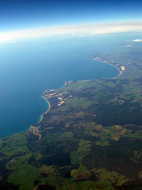 an aerial view of the tasmanian north coast fringing the bass straight
