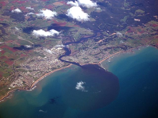 an aerial view of the town of ulverstone on the river laven