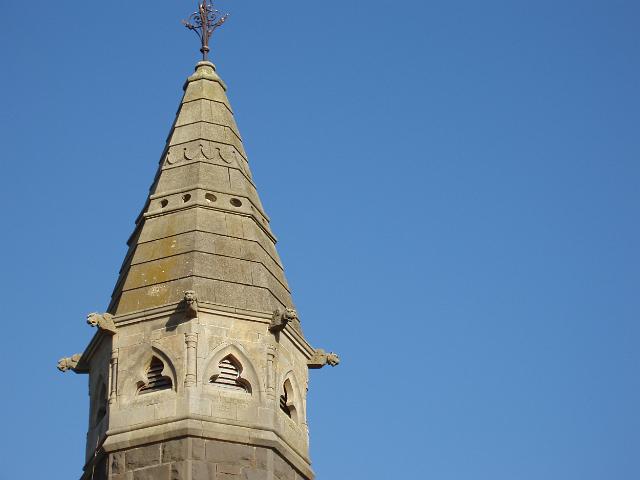 Close up on the tower at the top of Wickliffe Presbyterian Church, Victroria